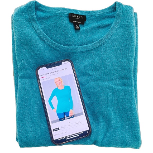 TALBOTS CASHMERE CREWNECK SWEATER | Petite Small | Teal Zeal - Picture 3 of 4
